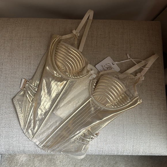 Honey Birdette “Marilyn” Gold/Nude Bustier 32DD NWT - Picture 9 of 15
